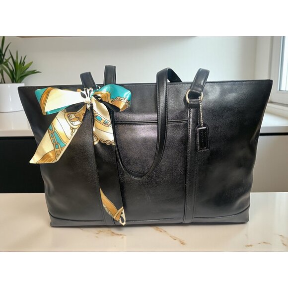 VTG Coach 5332 Series Business Tote Black Leather Nickel Computer Bag Y2K + Tag - Picture 1 of 10